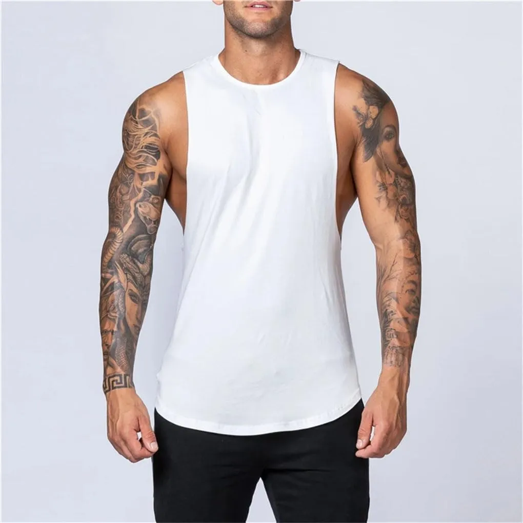 Men's Gym Clothing Fitness Cotton Tank Top Men Sleeveless Shirt Breathable O-Neck Vest