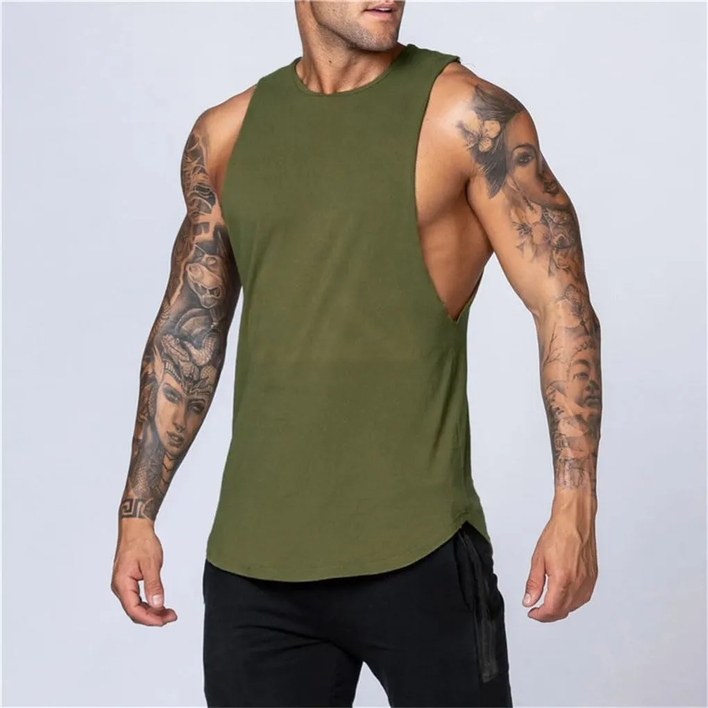 Men's Gym Clothing Fitness Cotton Tank Top Men Sleeveless Shirt Breathable O-Neck Vest