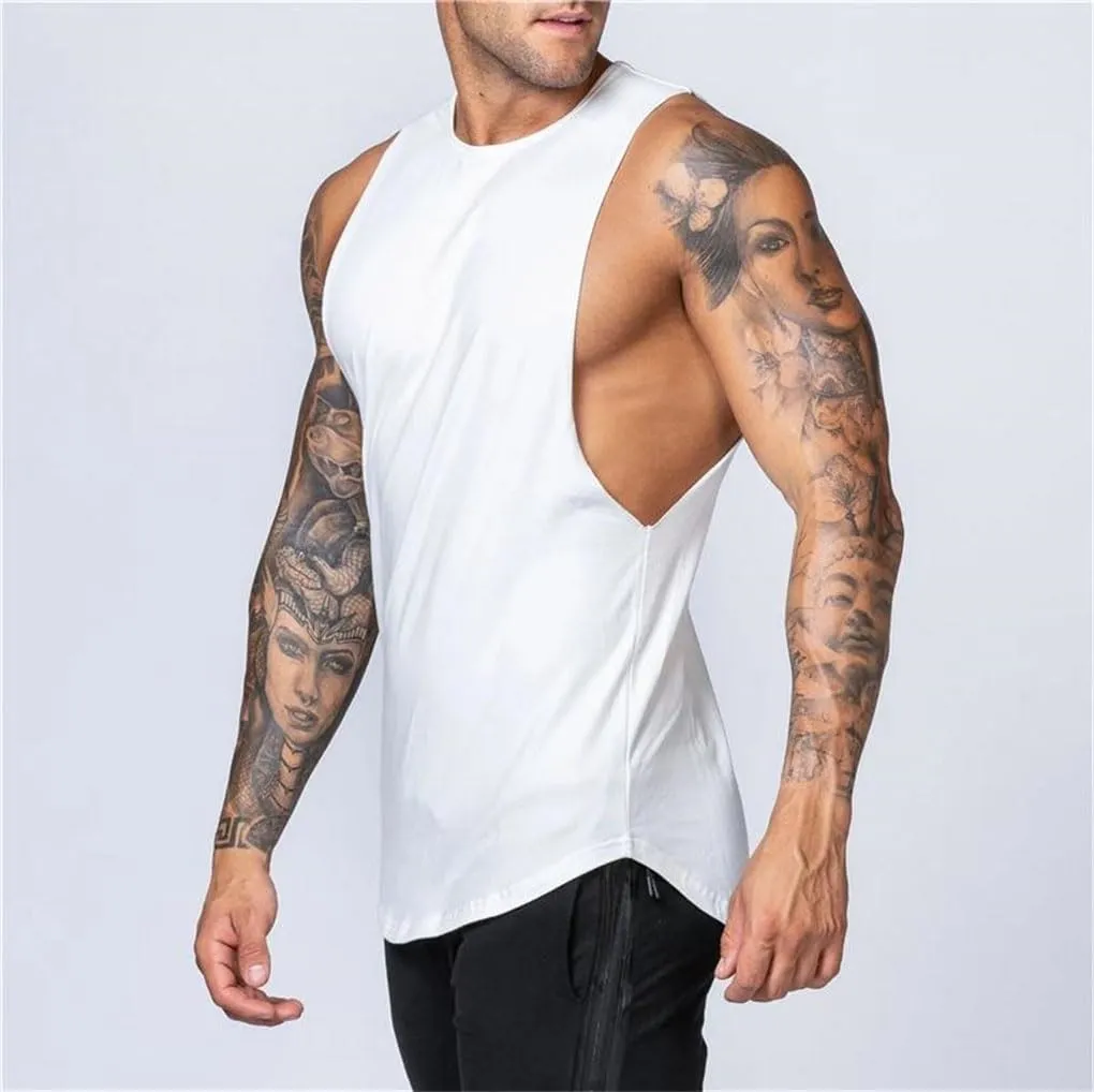 Men's Gym Clothing Fitness Cotton Tank Top Men Sleeveless Shirt Breathable O-Neck Vest