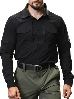 Men's Outdoor Hiking Shirts Long Sleeve Lightweight Quick Dry Sun Protection Shirt Lapel Button Fishing Travel Tops