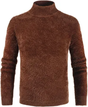 Men's Thermal Long Sleeve Underwear Shirts Fluffy Fleece Pullover Undershirts Winter Warm Mock Turtleneck Sweaters