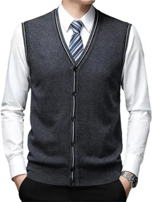 Men's Wool Undershirt V-Neck Vest Knitted Cardigan Cashmere Bottoming Sweater