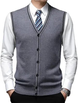 Men's Wool Undershirt V-Neck Vest Knitted Cardigan Cashmere Bottoming Sweater