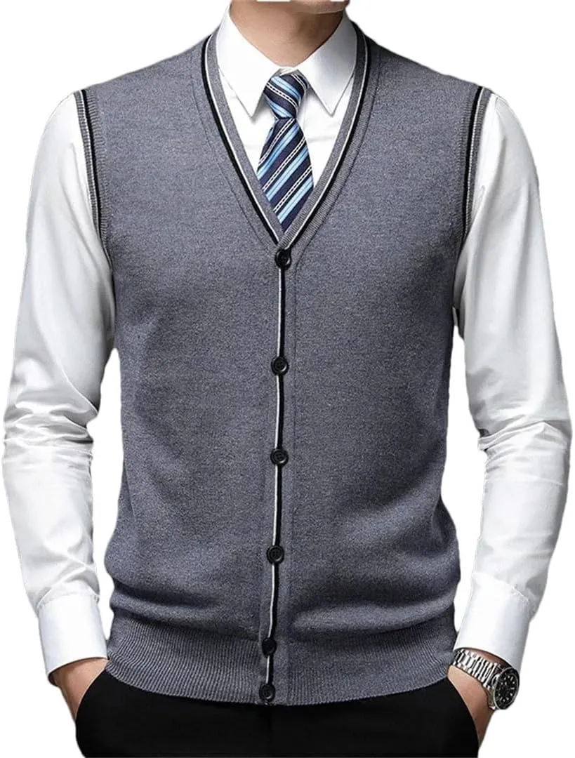 Men's Wool Undershirt V-Neck Vest Knitted Cardigan Cashmere Bottoming Sweater