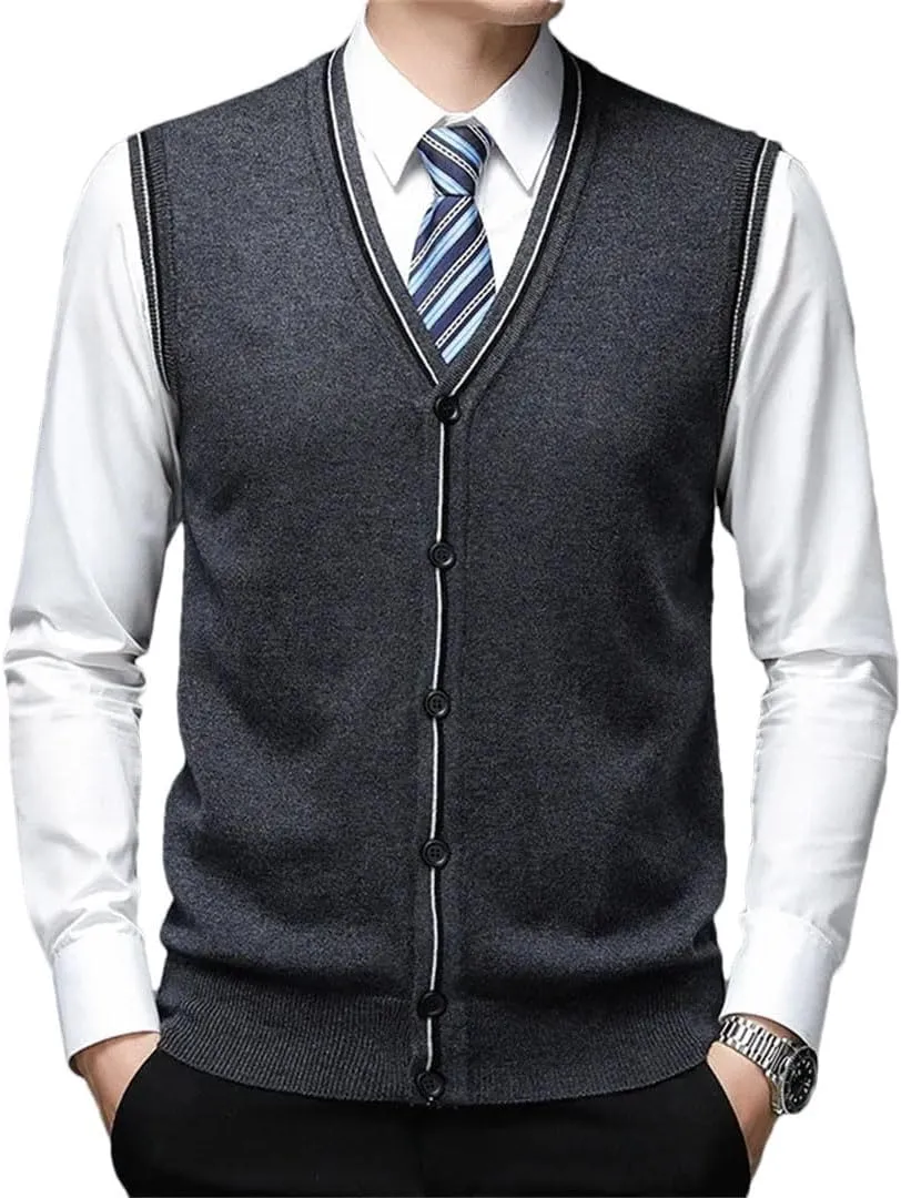 Men's Wool Undershirt V-Neck Vest Knitted Cardigan Cashmere Bottoming Sweater