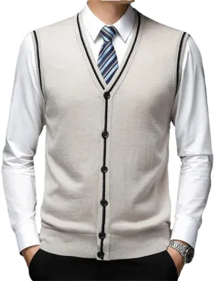Men's Wool Undershirt V-Neck Vest Knitted Cardigan Cashmere Bottoming Sweater