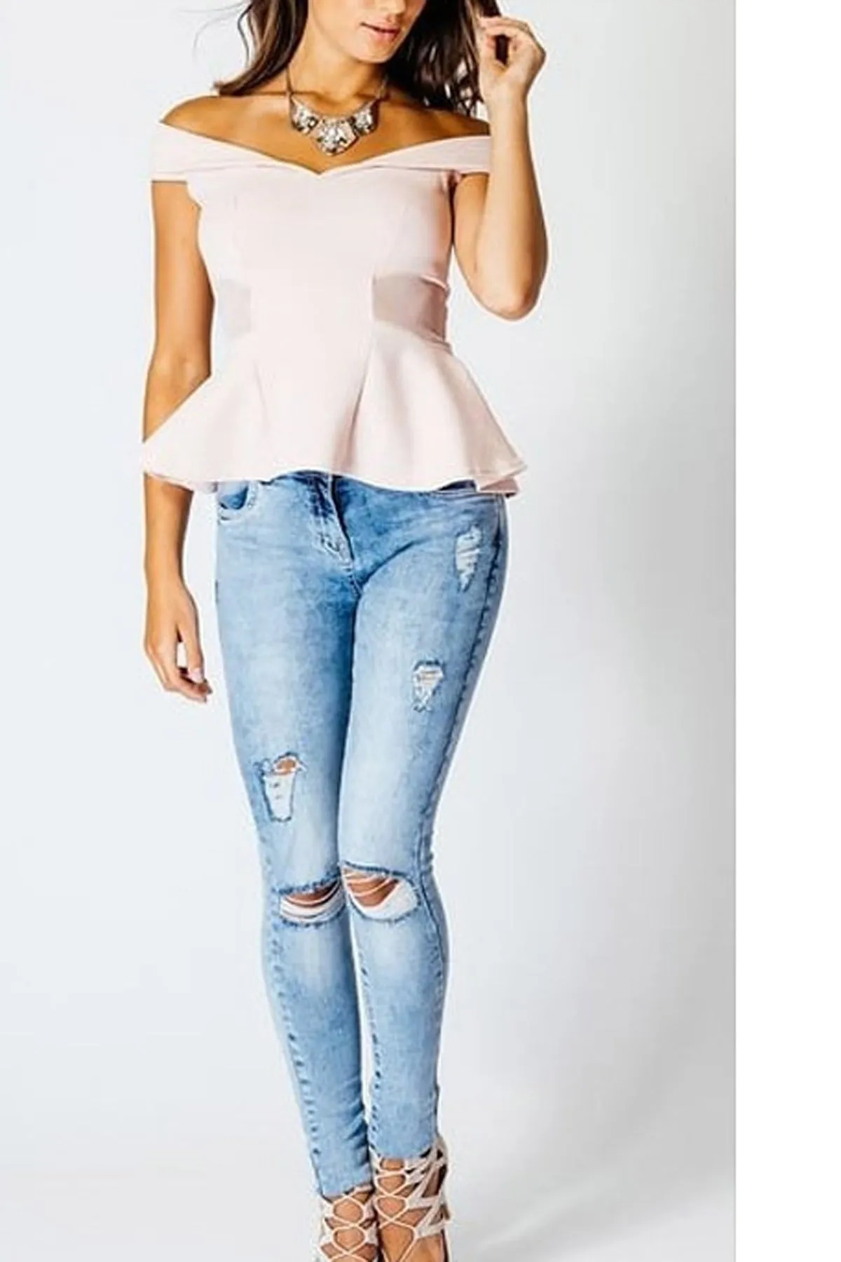 Middle Waist Cut Out Rough Holes Long Skinny Pants Jeans