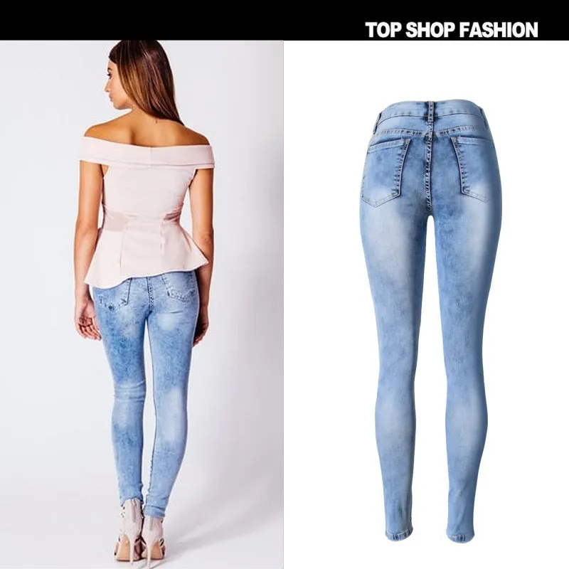 Middle Waist Cut Out Rough Holes Long Skinny Pants Jeans