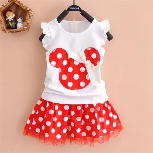 New 2019 T-shirt   skirt baby child suit 2 pieces fashion girls clothing sets Minnie children's clothes bowknot shirt dress 2-10