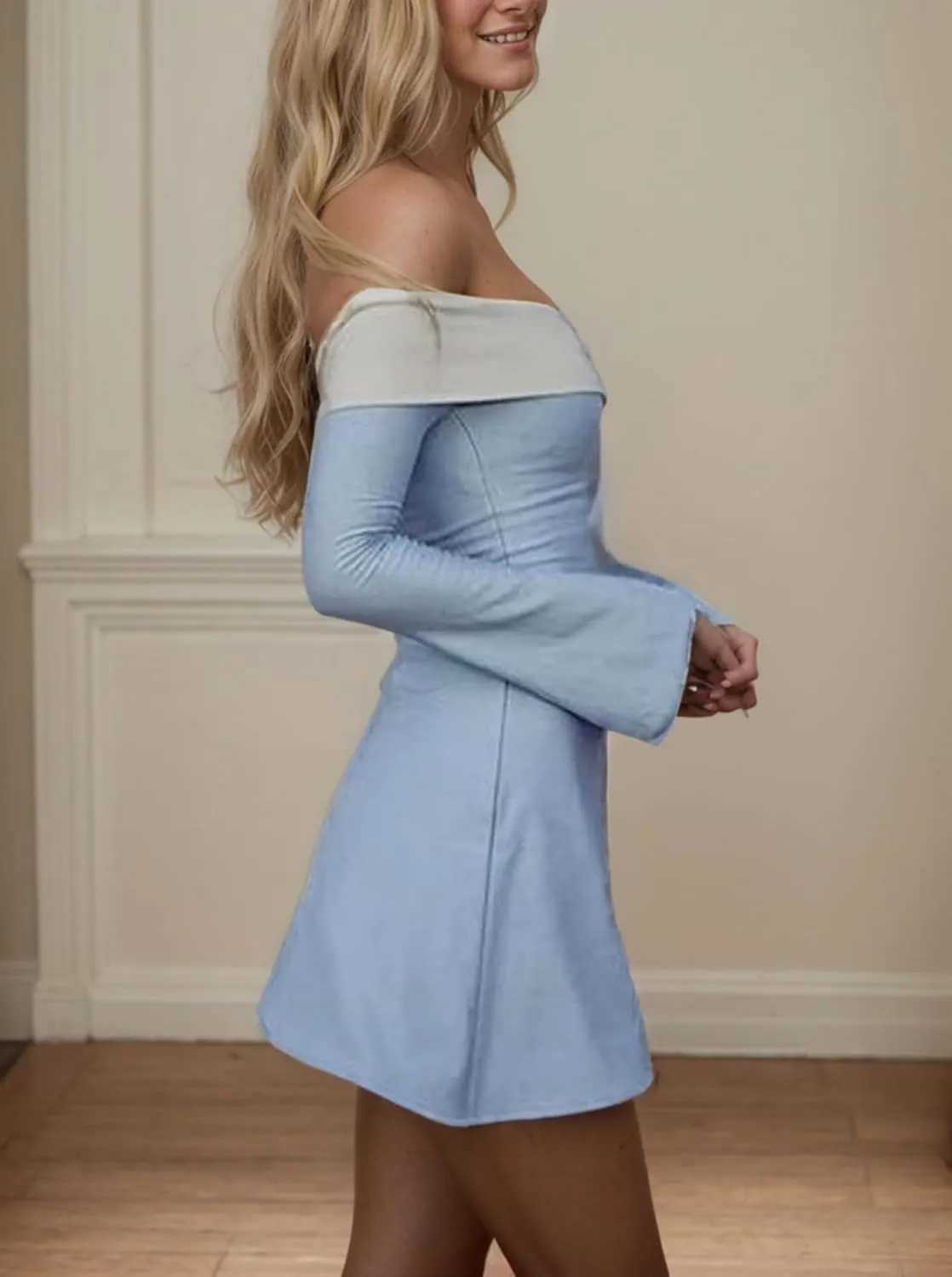 Off The Shoulder Mini Dress Long Sleeve Elegant Bodycon Dress Cocktail Y2K Ruffle Brunch Chic Dresses
