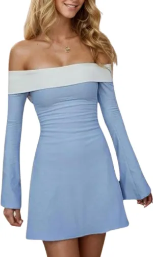 Off The Shoulder Mini Dress Long Sleeve Elegant Bodycon Dress Cocktail Y2K Ruffle Brunch Chic Dresses