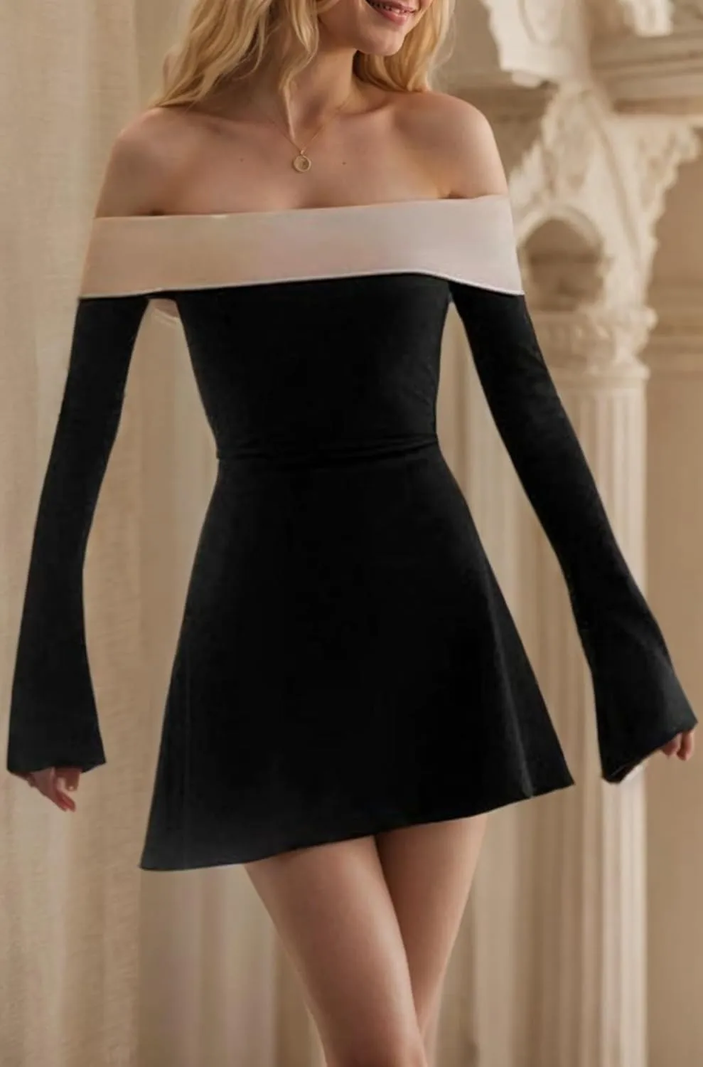 Off The Shoulder Mini Dress Long Sleeve Elegant Bodycon Dress Cocktail Y2K Ruffle Brunch Chic Dresses