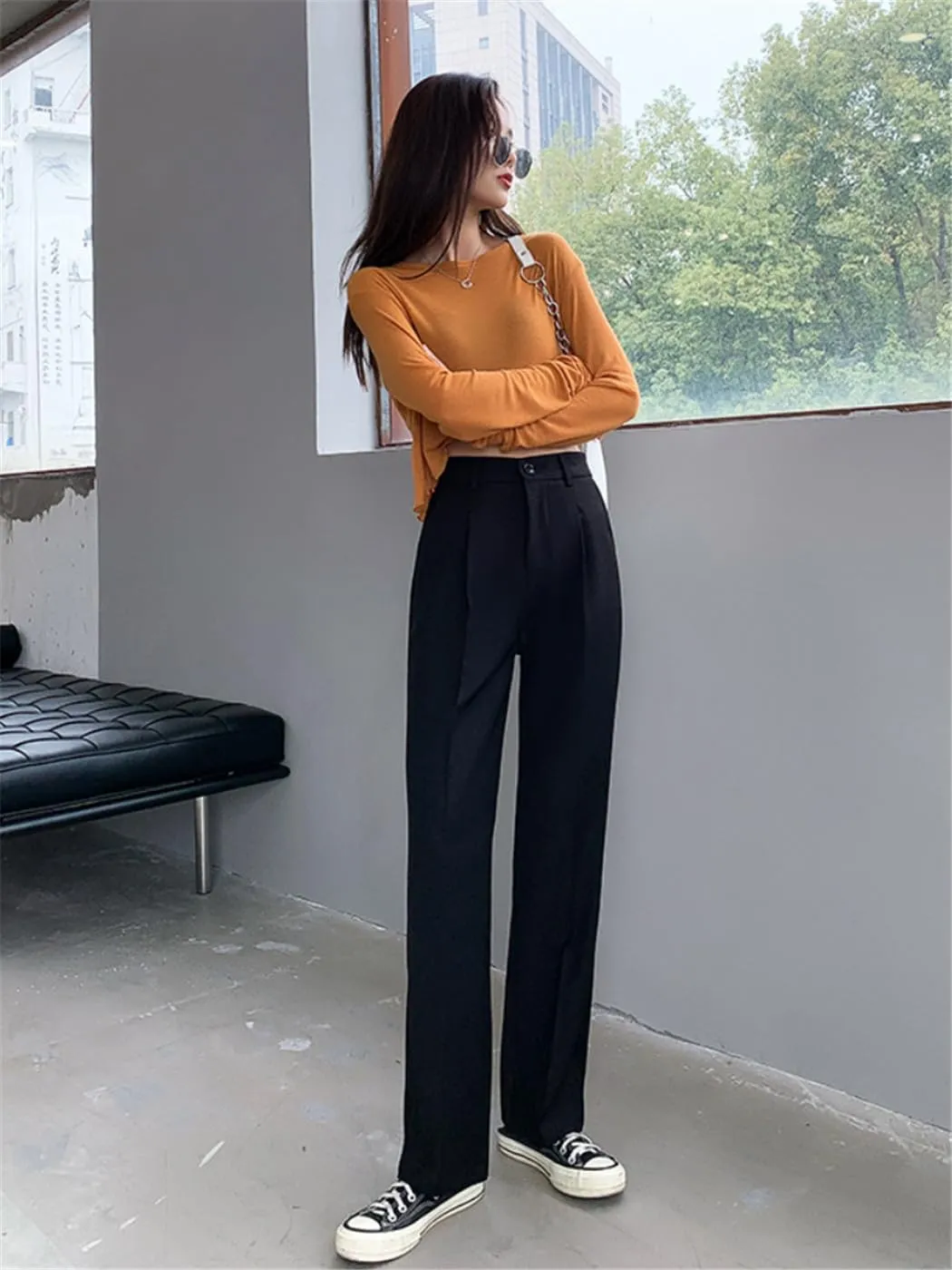 Office Ladies High Waist Harem Pants Women Loose High Waist Suits Pants Female Solid OL Straight Ttrousers