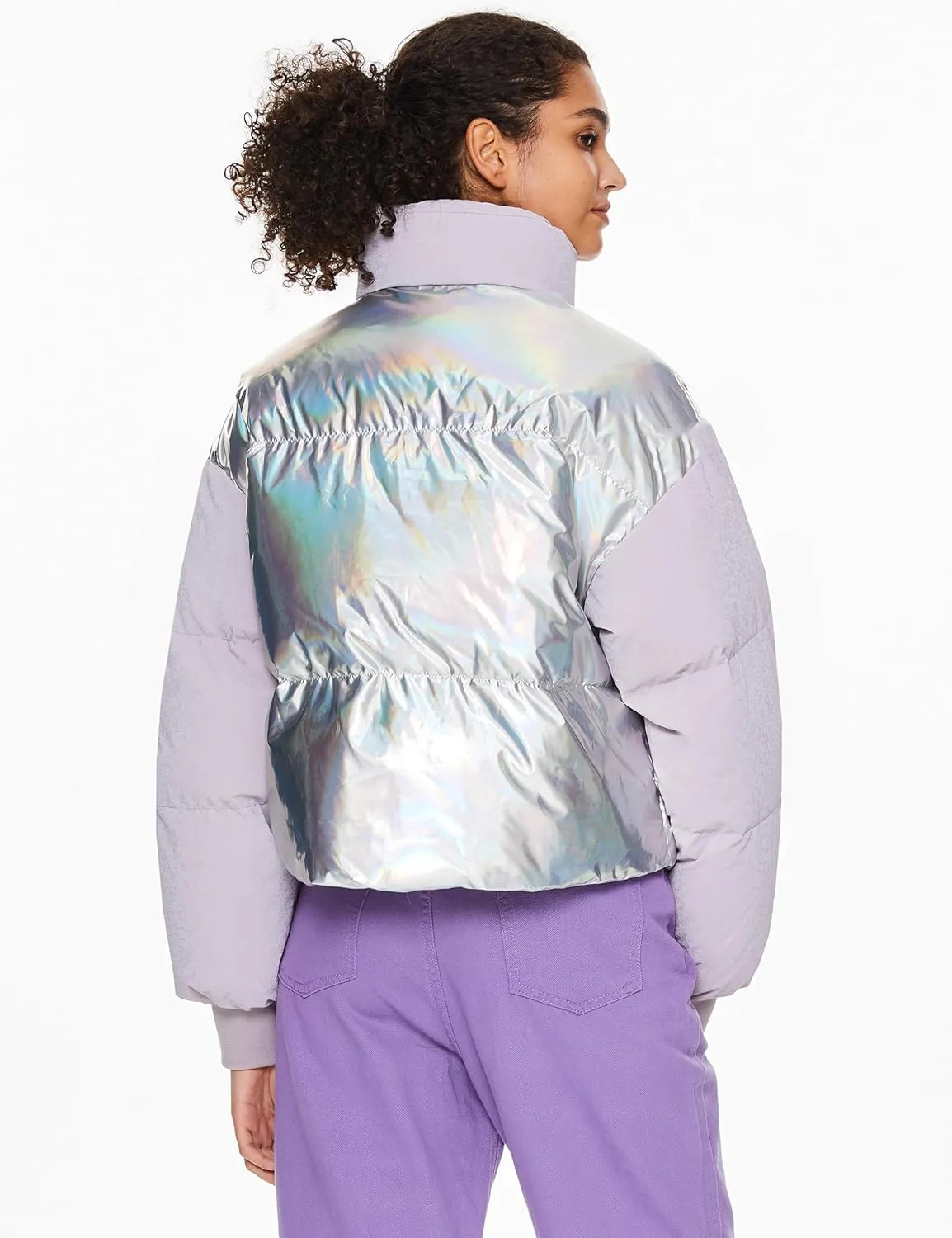 Orolay Women's Shiny Cropped Puffer Jacket Lightweight Metallic Zipper Winter Down Coat