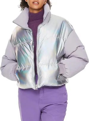 Orolay Women's Shiny Cropped Puffer Jacket Lightweight Metallic Zipper Winter Down Coat