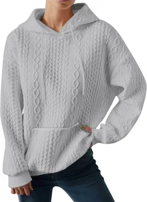 Oversized Sweatshirts for Women Loose Fit Drawstring Waffle Knit Hoodies Casual Cute Solid Long Sleeve Pullover Tops