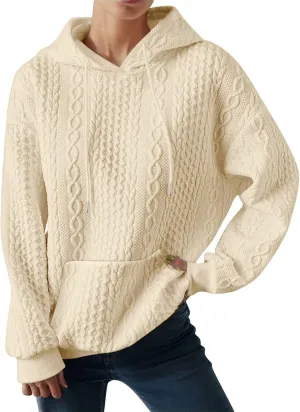 Oversized Sweatshirts for Women Loose Fit Drawstring Waffle Knit Hoodies Casual Cute Solid Long Sleeve Pullover Tops