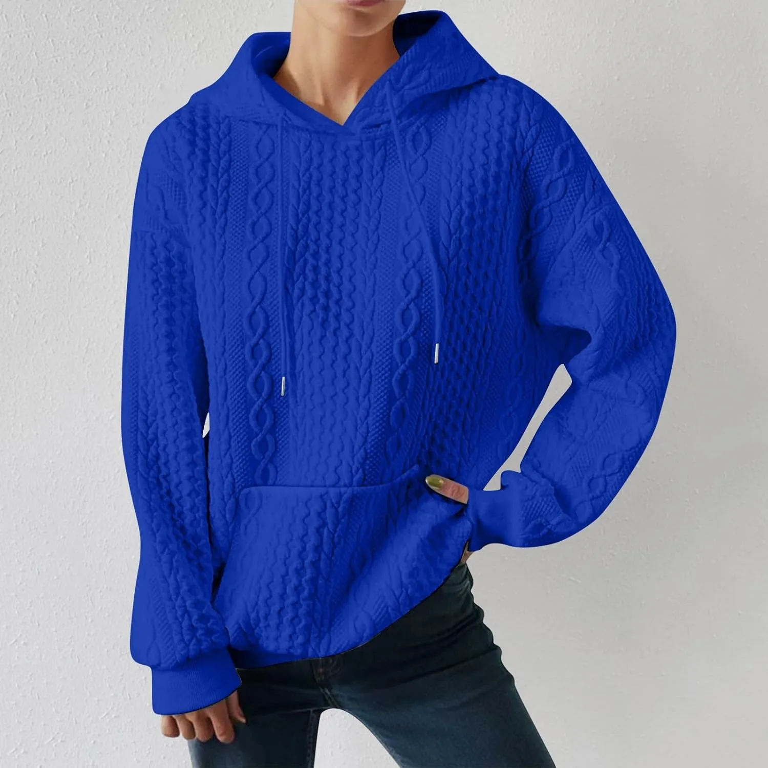 Oversized Sweatshirts for Women Loose Fit Drawstring Waffle Knit Hoodies Casual Cute Solid Long Sleeve Pullover Tops