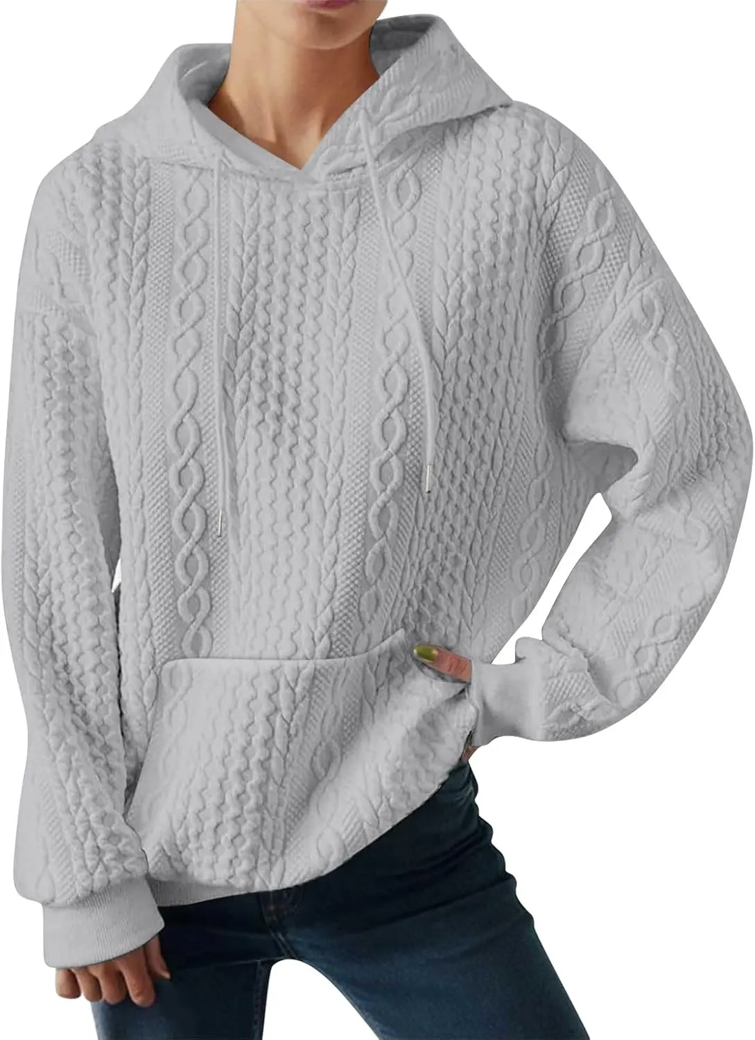 Oversized Sweatshirts for Women Loose Fit Drawstring Waffle Knit Hoodies Casual Cute Solid Long Sleeve Pullover Tops