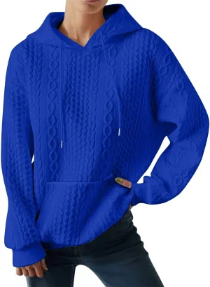 Oversized Sweatshirts for Women Loose Fit Drawstring Waffle Knit Hoodies Casual Cute Solid Long Sleeve Pullover Tops