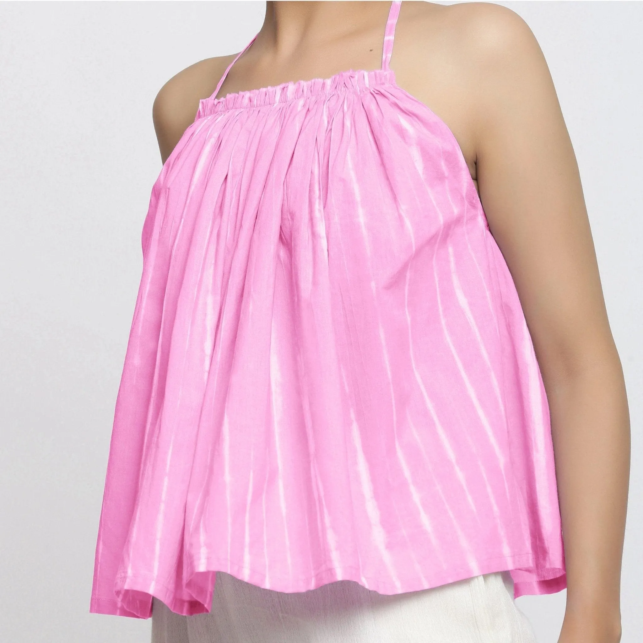 Pink 100% Cotton Tie-Dye Strappy Camisole Top