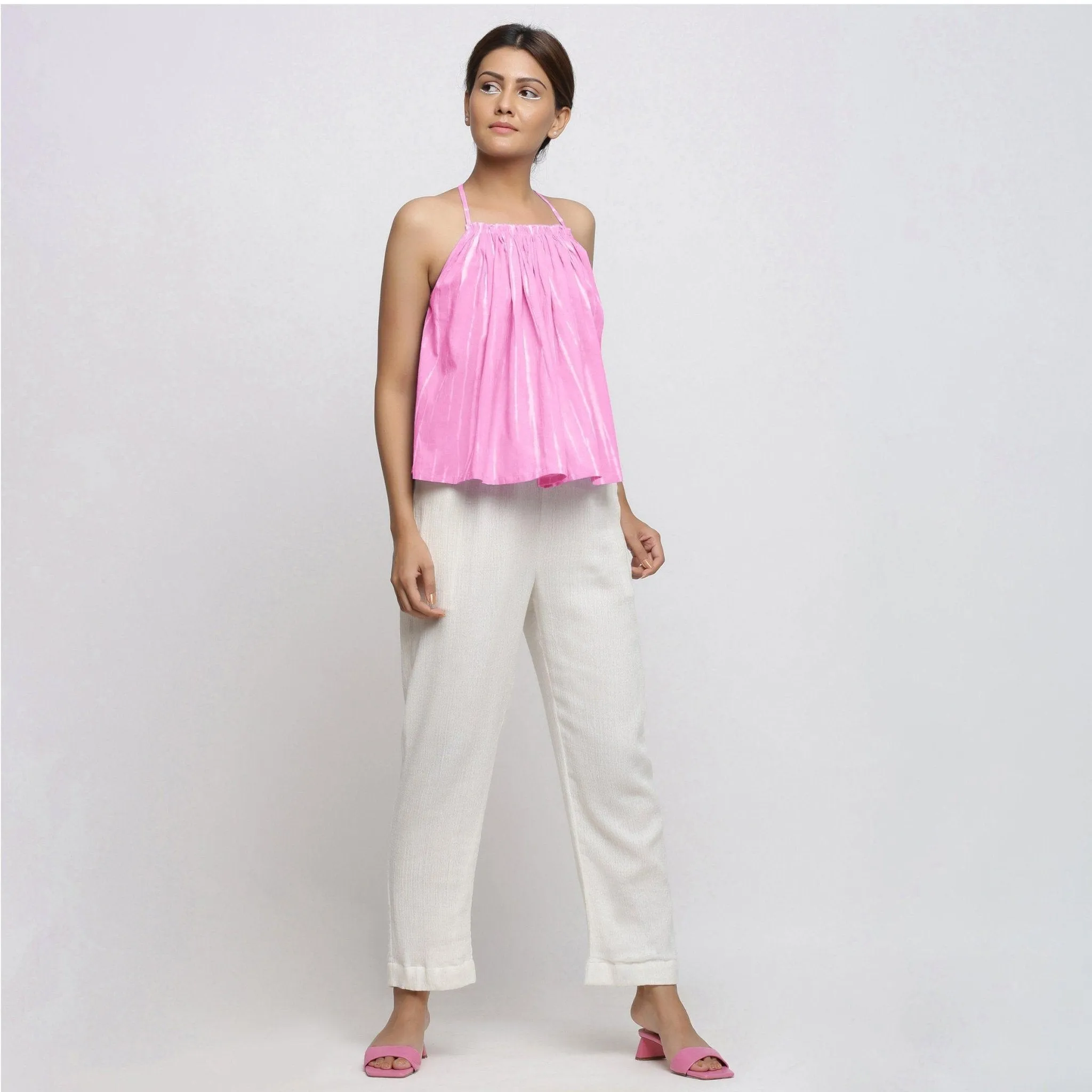 Pink 100% Cotton Tie-Dye Strappy Camisole Top
