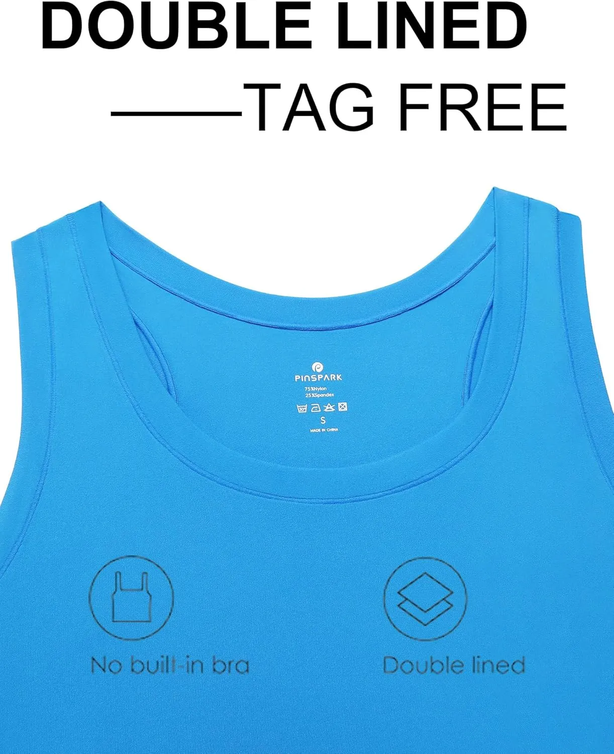 PINSPARK Workout Tops for Women Double Lined Athletic Shirts Scoop Neck Racerback Gym Tanks Sleeveless Tight Crop Yoga Top