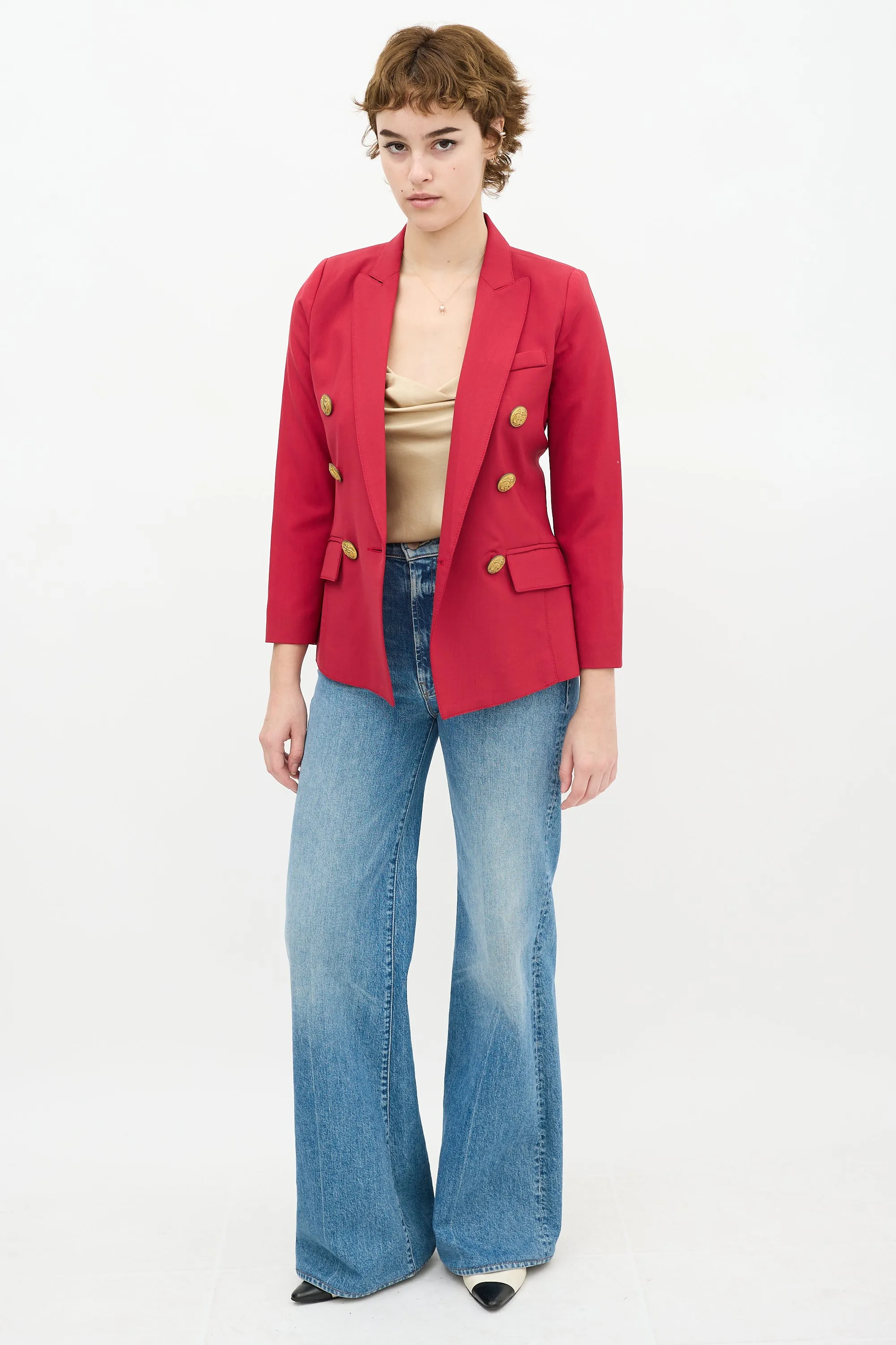 Red Wool Double Breasted Blazer