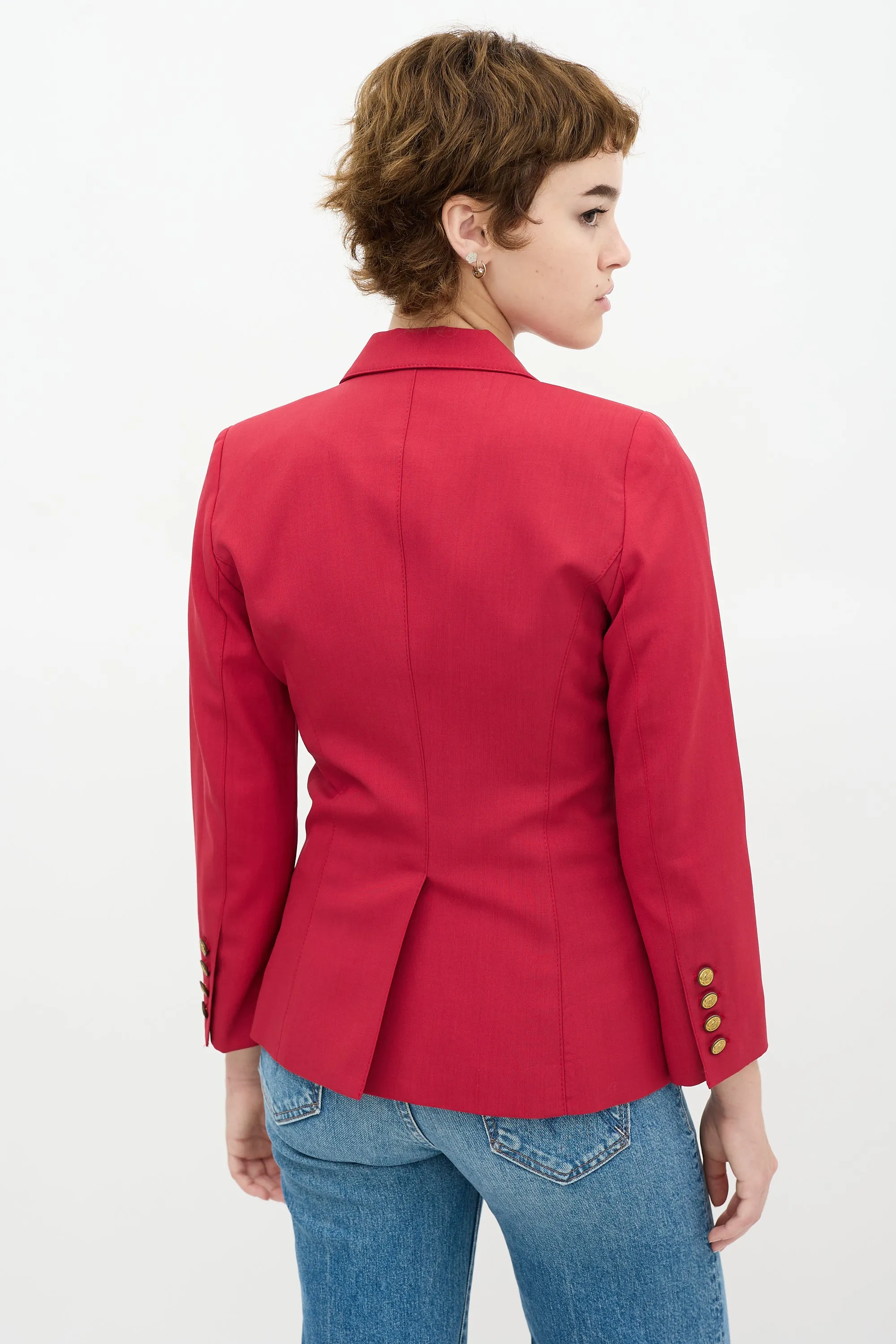 Red Wool Double Breasted Blazer