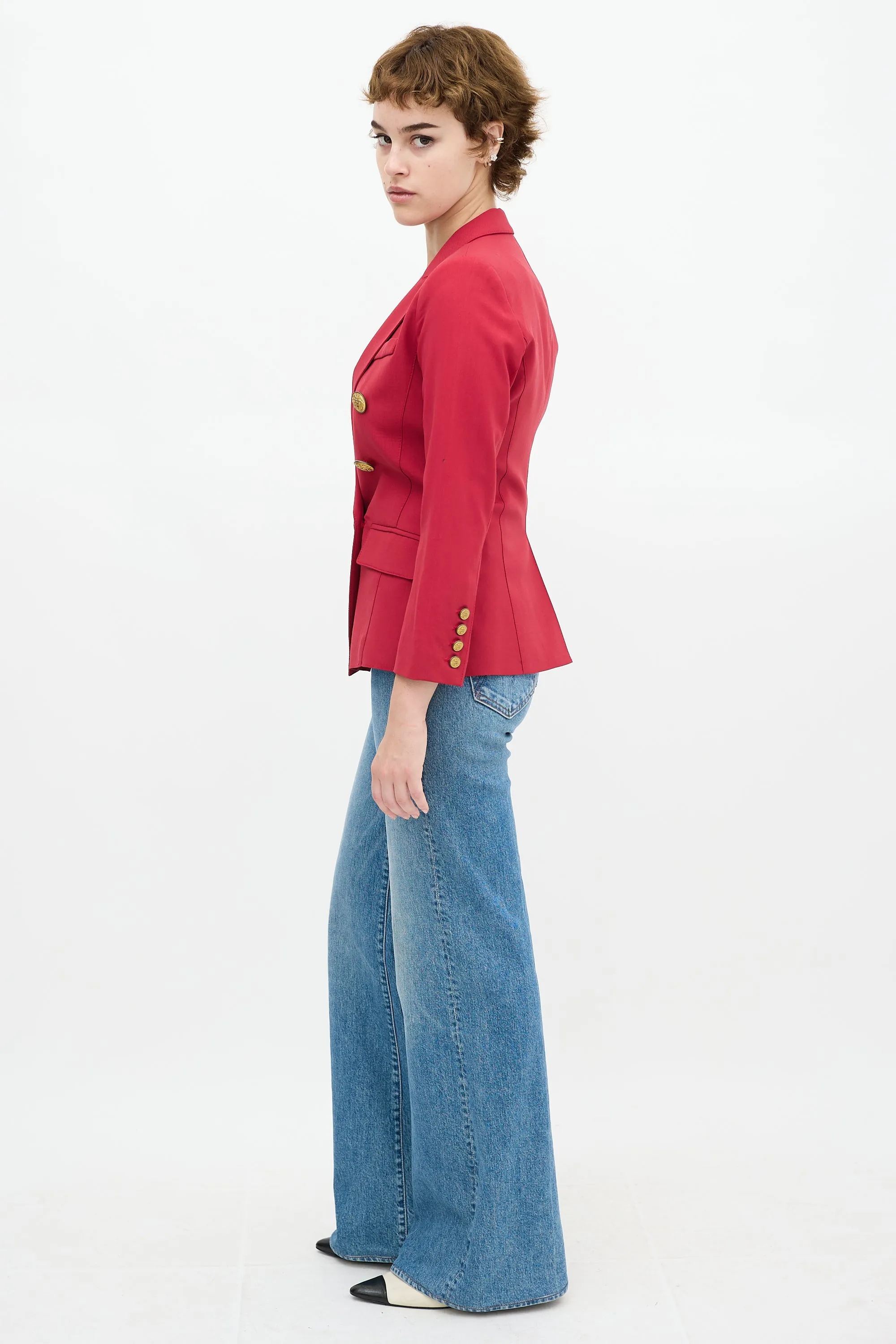 Red Wool Double Breasted Blazer