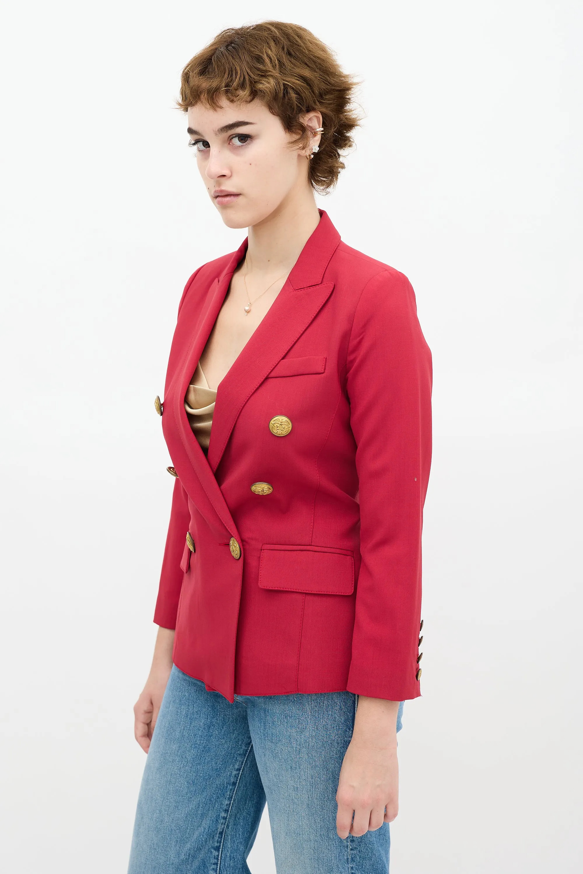 Red Wool Double Breasted Blazer