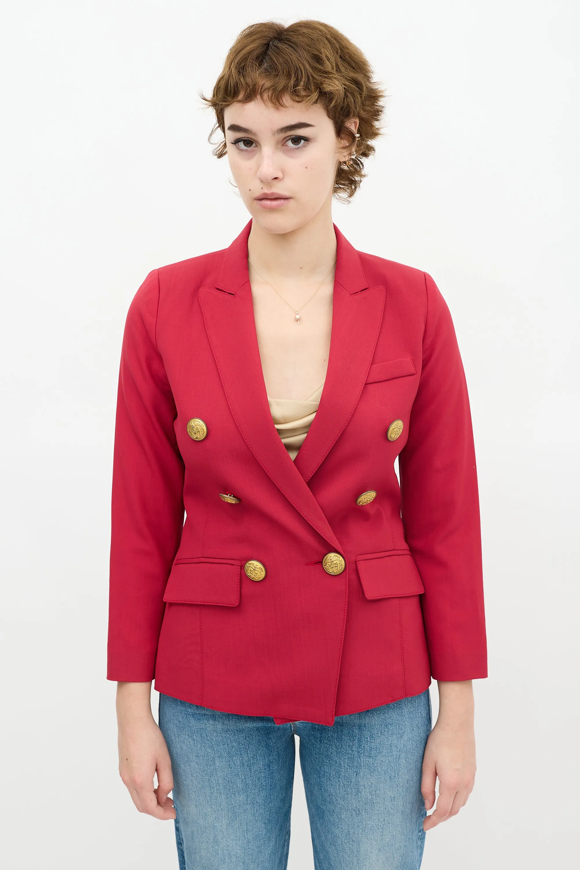 Red Wool Double Breasted Blazer
