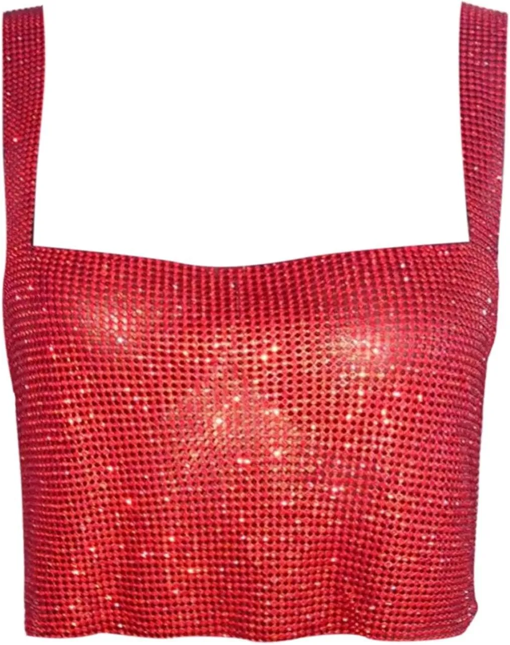 Rhinestone Club Tank Tops for Women Going Out Sequin Square Neck Sleeveless Y2K Shirts Camisole Glitter Party Cute