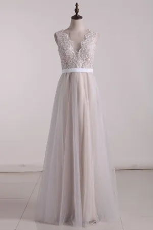 Scoop Prom Dresses A Line Tulle Floor Length