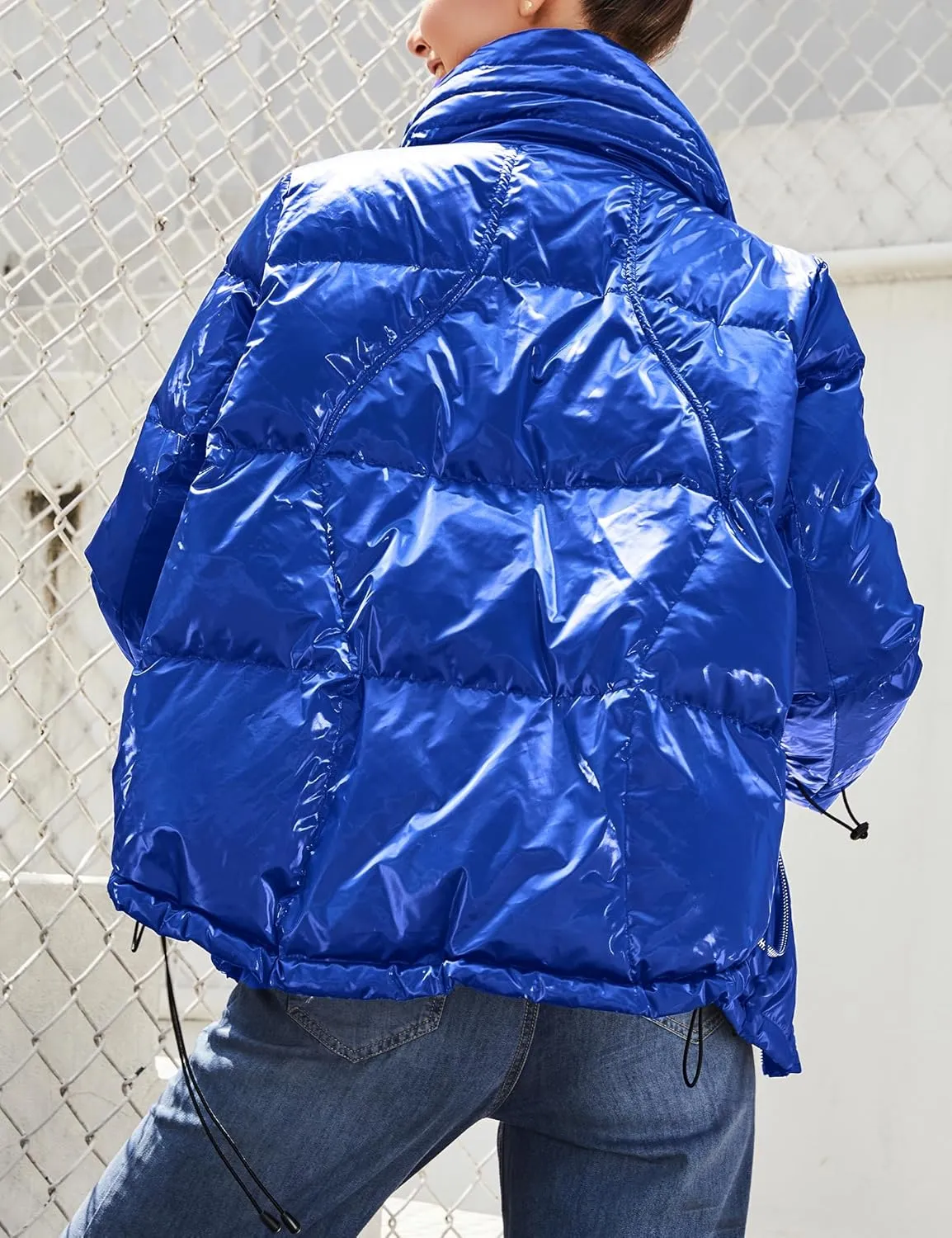SDEER Women Zip Puffer Jacket Stand Collar Shiny Warm Winter Coat Down Jacket Lined Parka