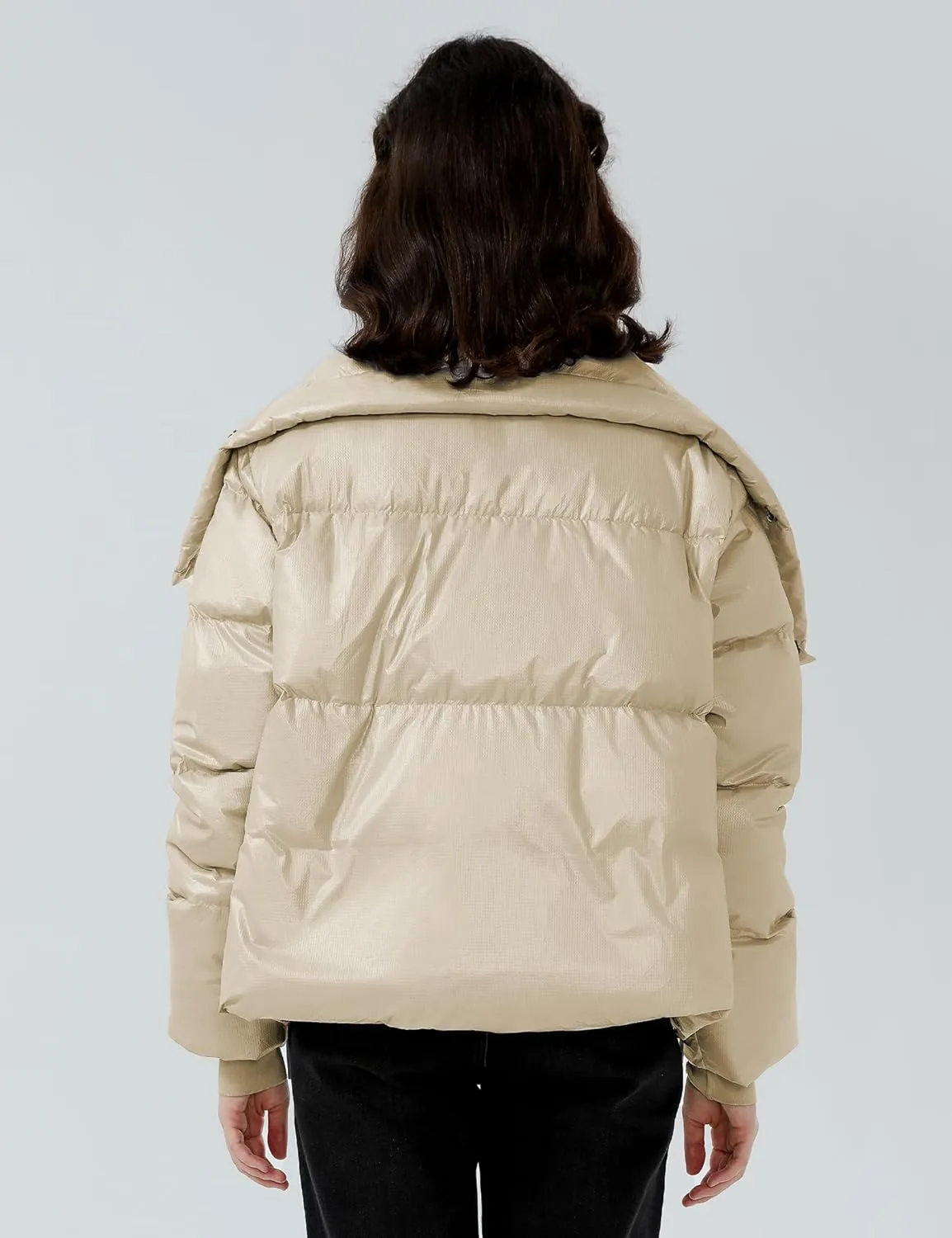 SDEER Women's Turtle Neck Cropped Puffer Jacket Parkas Long Sleeve Zipper Goose Down Jacket Coat Winter Overcoat Trendy