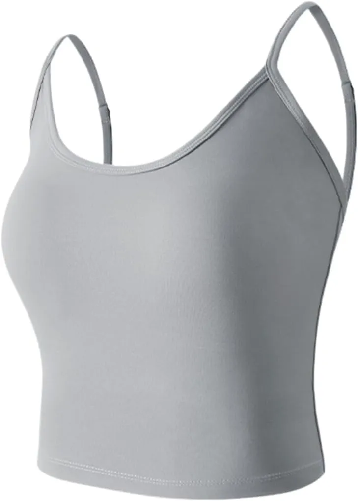 Seamless Plus Size Tank Tops for women Spaghetti Strap with Built in Bra Camisole Basic Sports Bras Workout Crop Tops