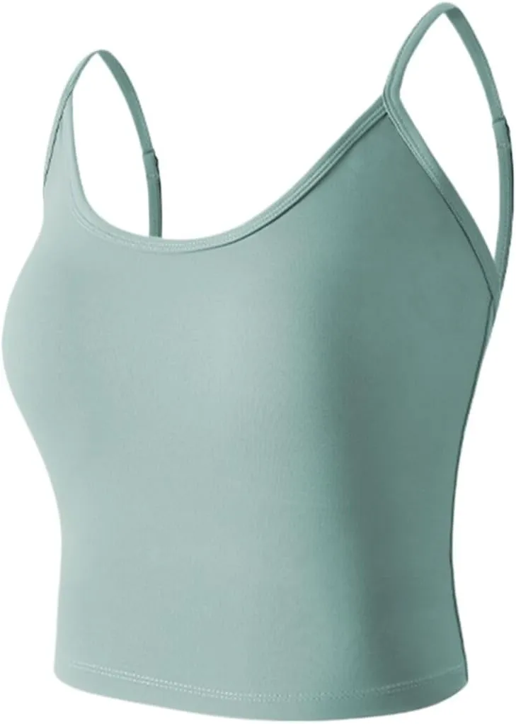 Seamless Plus Size Tank Tops for women Spaghetti Strap with Built in Bra Camisole Basic Sports Bras Workout Crop Tops