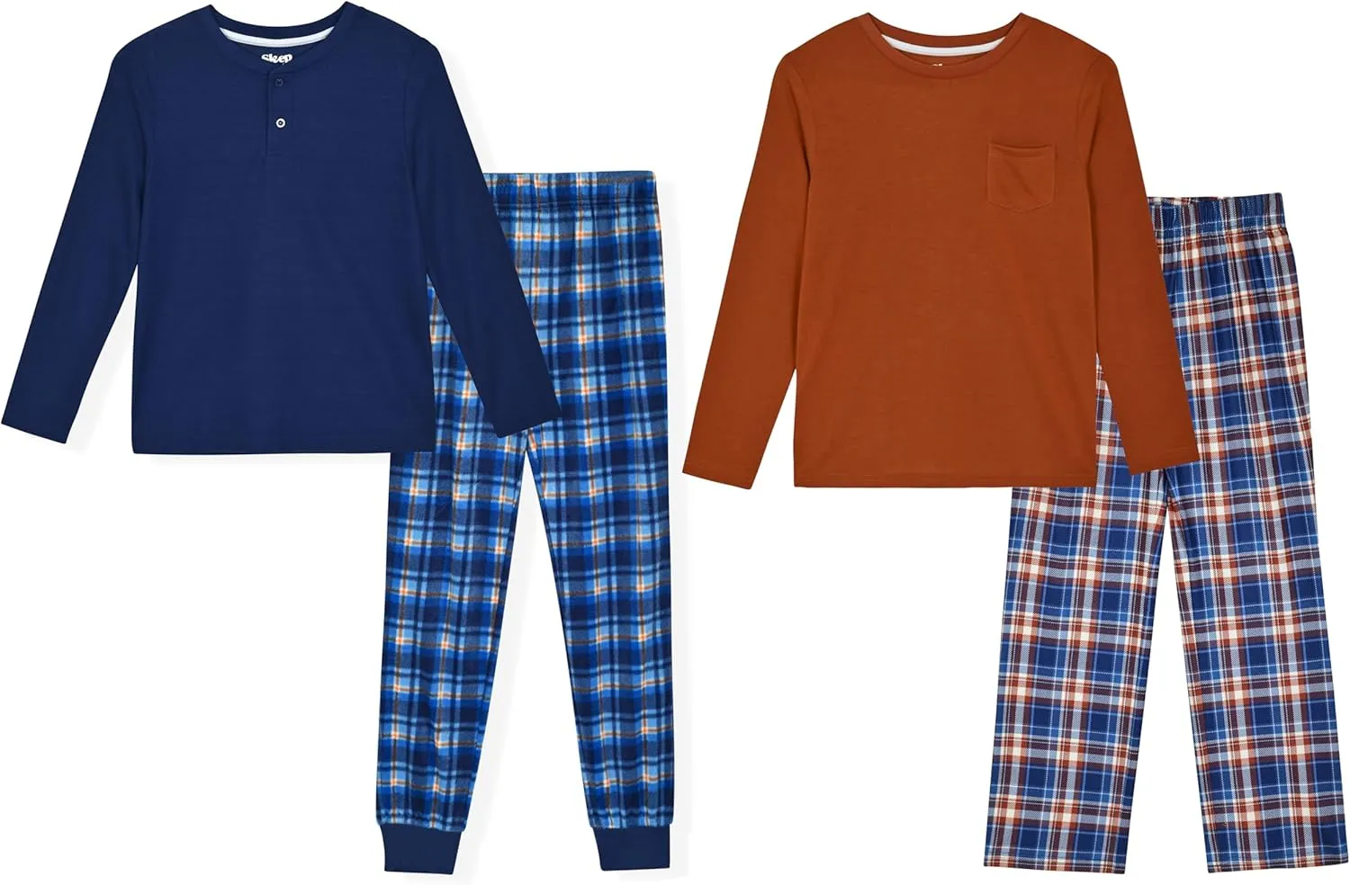 Sleep On It 4 Piece Boys Pajama Sets - Cozy Waffle Knit and Henley Tops with Matching Plaid Sleep Pants
