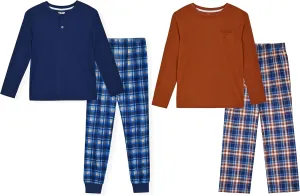 Sleep On It 4 Piece Boys Pajama Sets - Cozy Waffle Knit and Henley Tops with Matching Plaid Sleep Pants