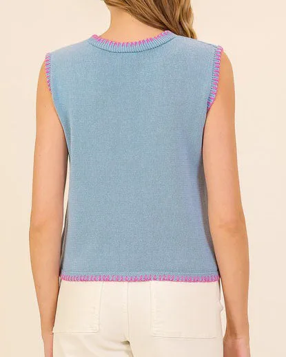 Sleeveless Knit Sweater Vest Top - Light Blue
