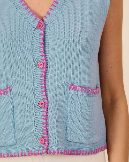 Sleeveless Knit Sweater Vest Top - Light Blue