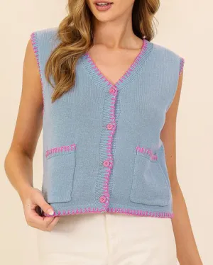 Sleeveless Knit Sweater Vest Top - Light Blue