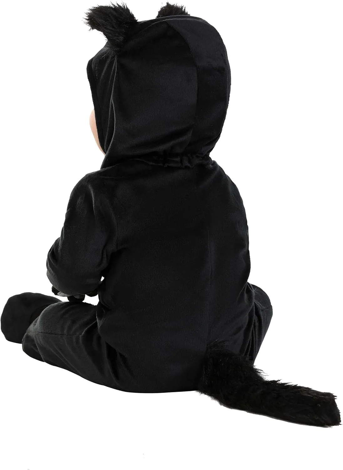 Soft Furry Feline | Black Cat Costume for Infants | Cozy Jumpsuit, Hood, Mitts, Booties | Perfect Halloween Outfit for Baby