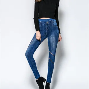 Solid Color Hollow Out Elastic Long Pencil Skinny Pants