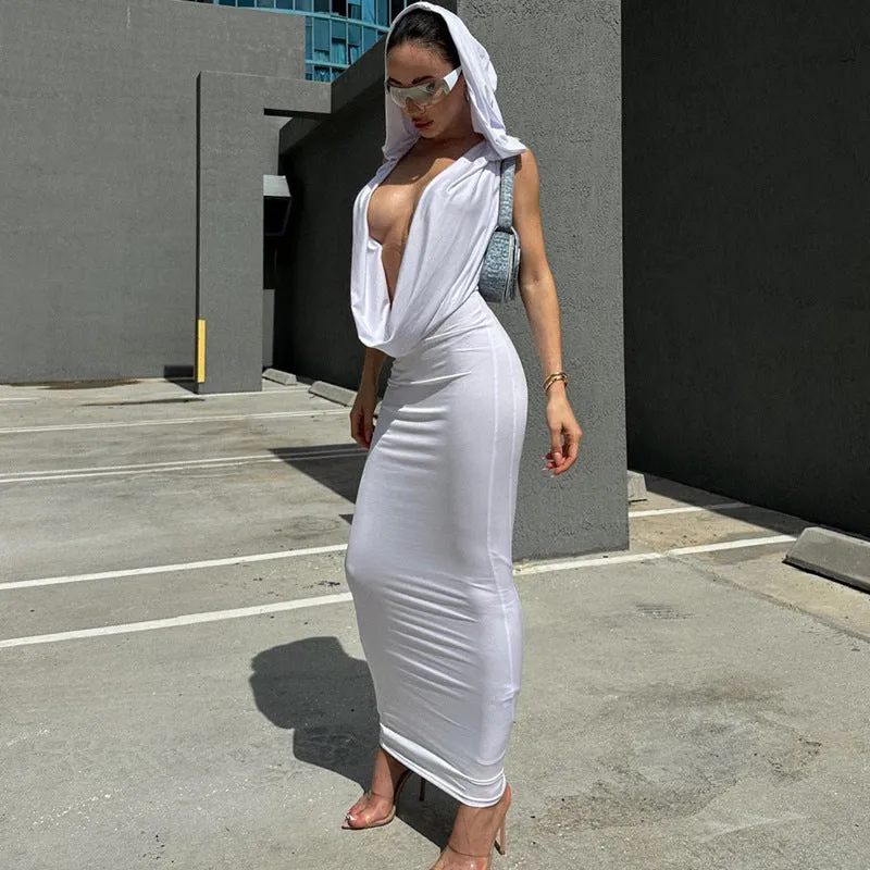 Solid Color Sleeveless Swing Collar Hooded Fashion Casual Dress