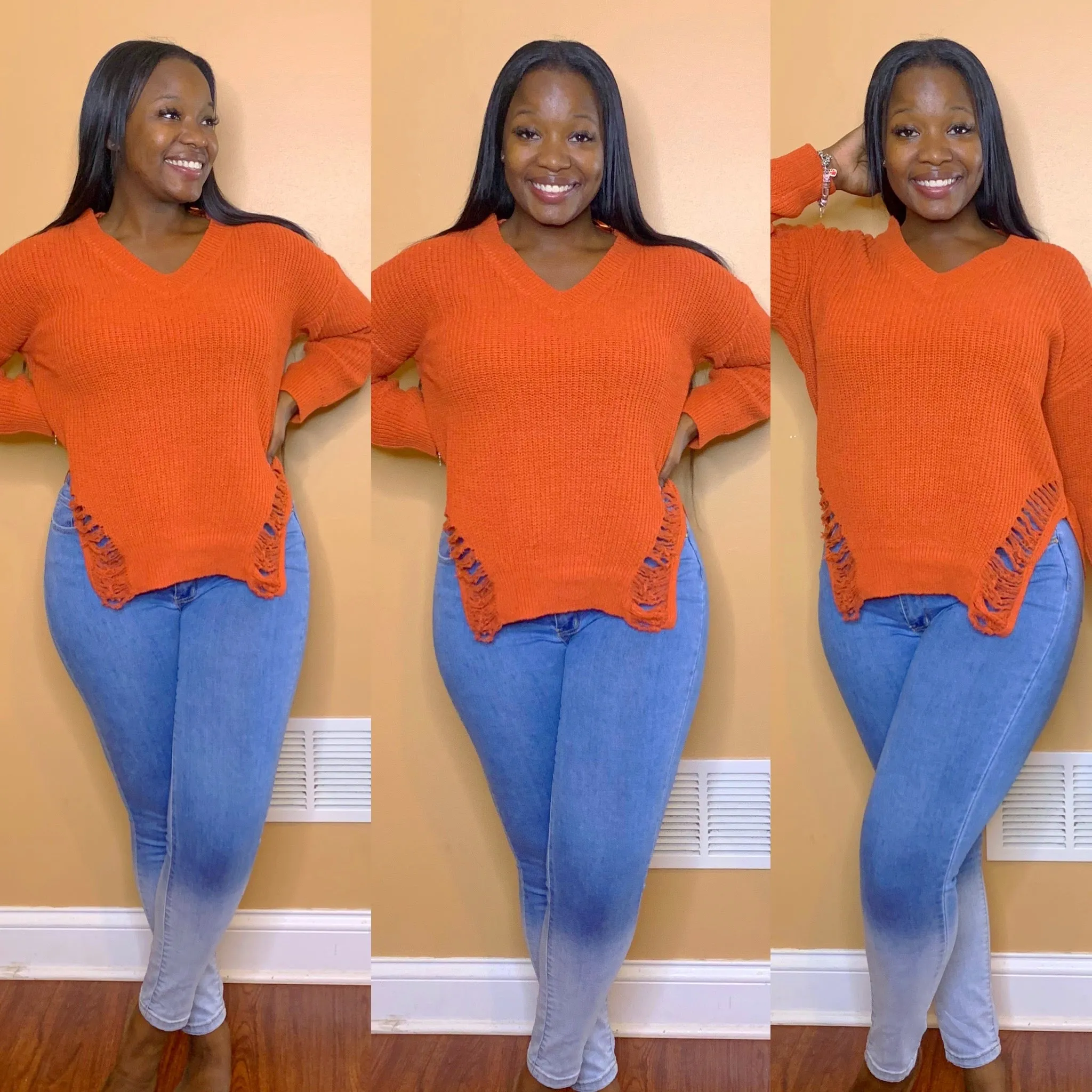 Split Distressed Sweater (Rust)