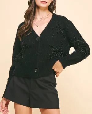 Star Embellishment Sweater Cardigan - Black - FINAL SALE