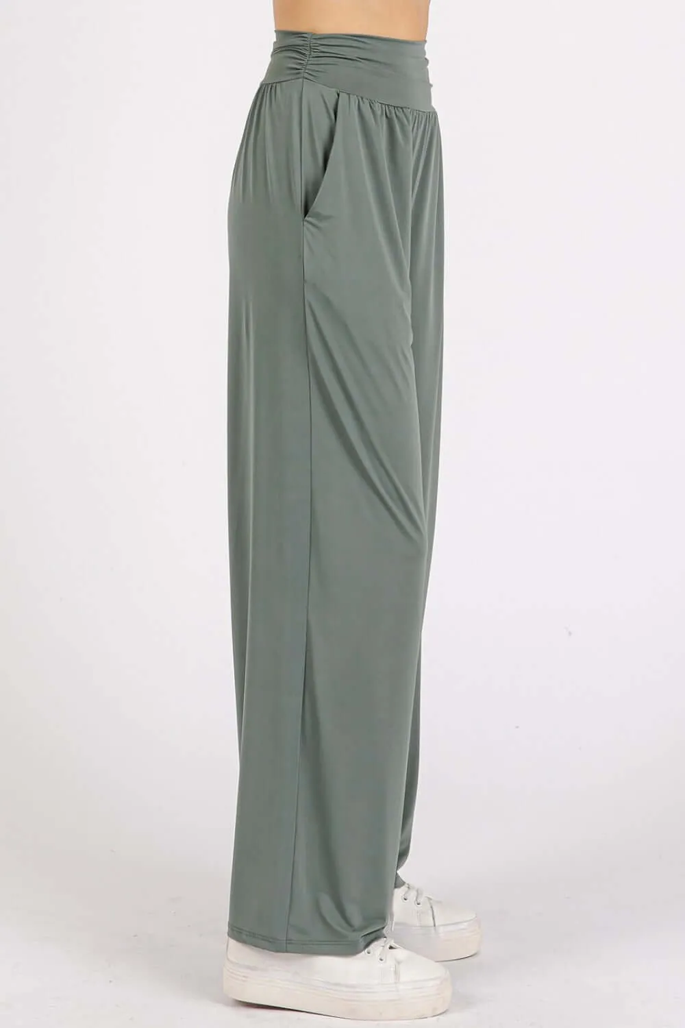 Stretch Banded Waist Wide Leg Pants
