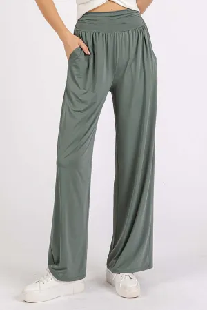 Stretch Banded Waist Wide Leg Pants